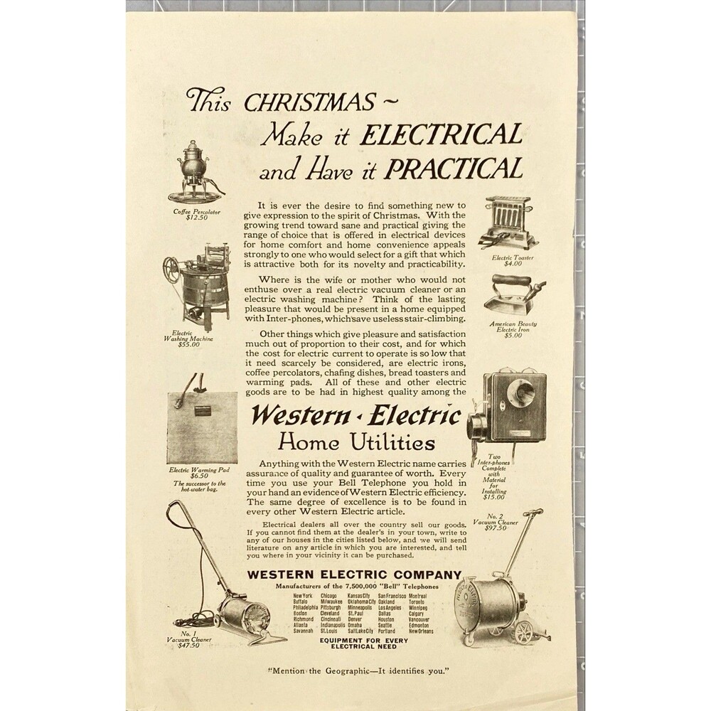 Western Electric Home Utilities "Make i Electrical this X-Mas" Vtg Print Ad 1913
